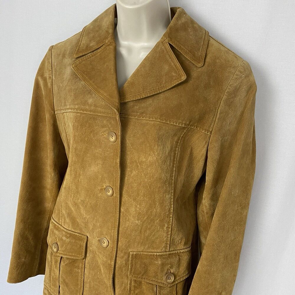 VINTAGE Columbia Suede Jacket Womens Medium Brown Pockets 70s Western Leather - Picture 2 of 13